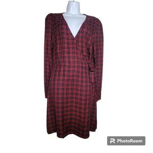 Sanctuary Dress, Women 10,  Upbeat Red/Black Faux Wrap, Long Sleeve, **NWT**